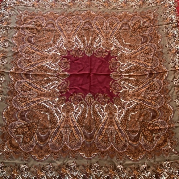 Wool blanket scarf wrap floral maroon red brown made in Italy art to wear - Picture 4 of 8